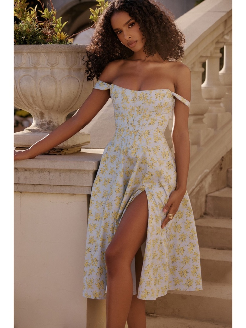 NEW House of CB Saira Soft Blue Vintage Floral Print Dress L+ (XL)